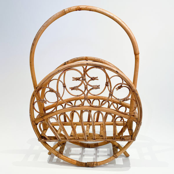 1970s wicker magazine rack